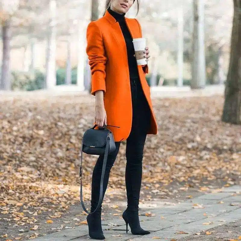 Chic Burgundy Coats for Women - Longline Style-Orange-4