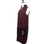 Embroidered pocket vest female long knit cardigan-Wine red-3