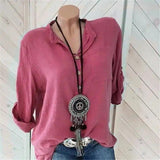 Women's Casual Button-Down Linen Shirt-Rose Red-5