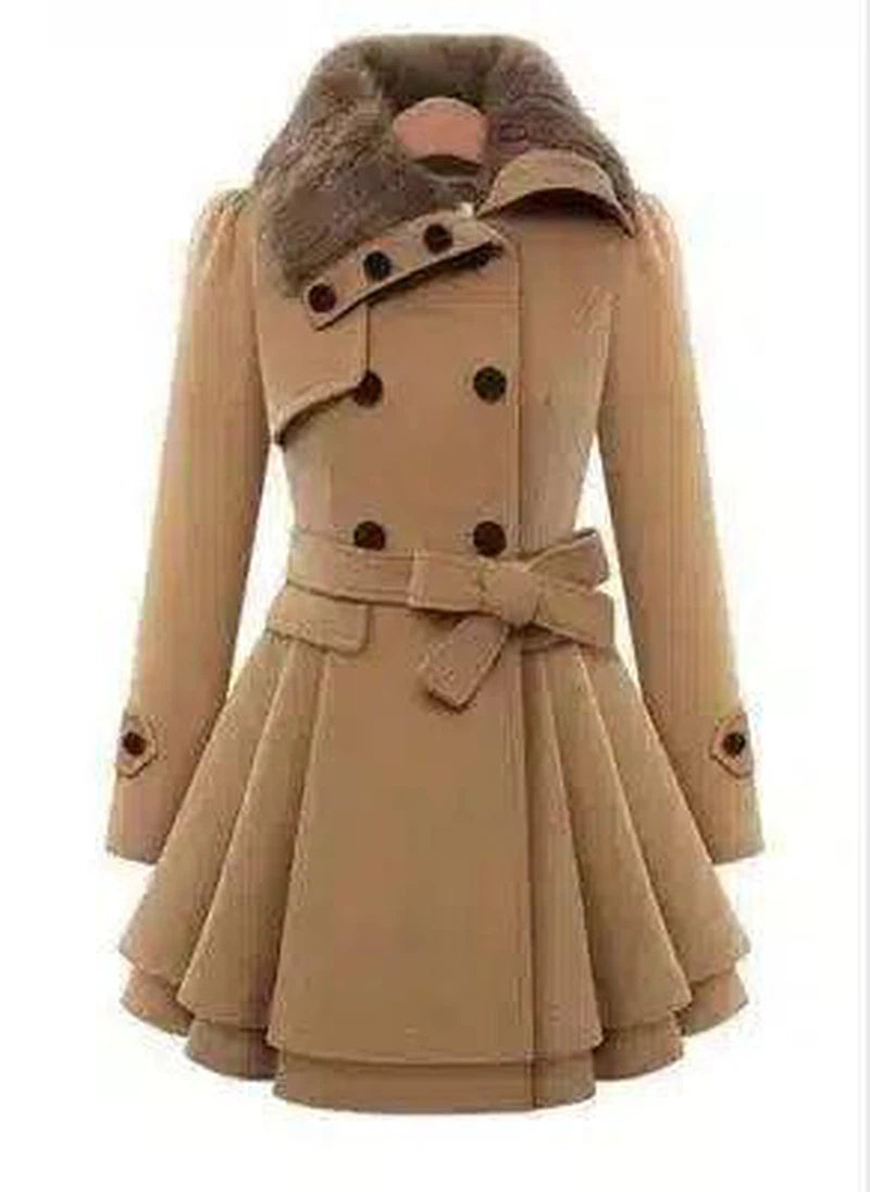 European Beauty Slim Mid-length Coat Double-Breasted Thick-Camel-2