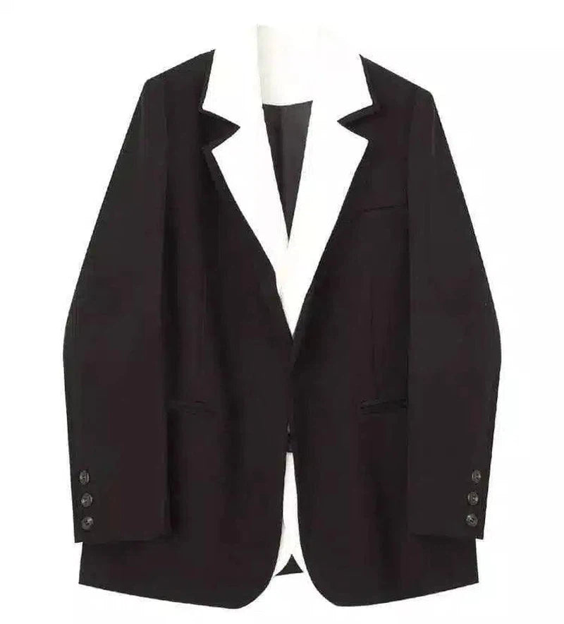 Women's Tuxedo Style Blazer with Contrast Lapel-Black-2