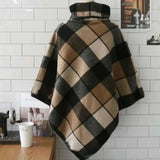 Fashion All-Match Women's Plaid Shawl Woolen Coat-Khaki-2