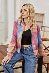 LOVEMI - Lovemi - Fashion Color Zipper Loose Tie Dye Top Coat