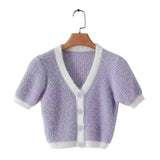 Short Sleeve Knit Sweater for Women-Purple-2