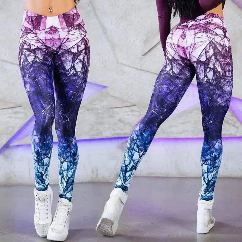 Fashion Mixed Color High Waist Printed Sports Yoga Pants-1