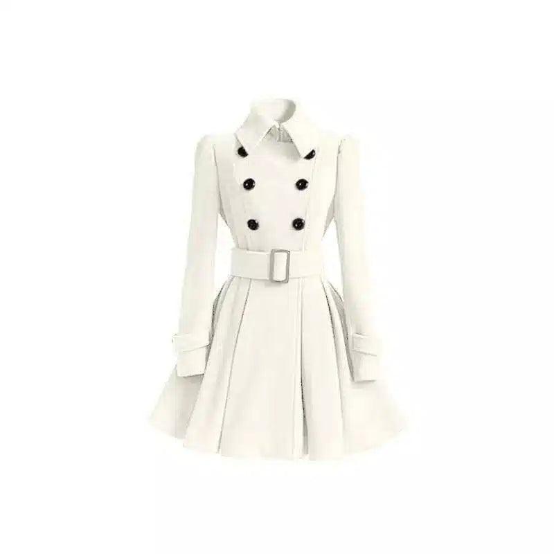 Fashion Slim Long Women's Woolen Coat-White-2