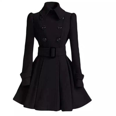 Fashion Slim Long Women's Woolen Coat-Black-6