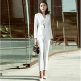 Elegant Formal Pants for Women - 3 Piece Suit-White pencil pants-3