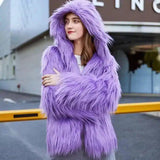 Faux Fur Washed Wool Long Hair Coat Women's Short Plush-Light Purple-1