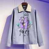 Men's Casual Printed Jacket with Contrast Collar-Blue-1