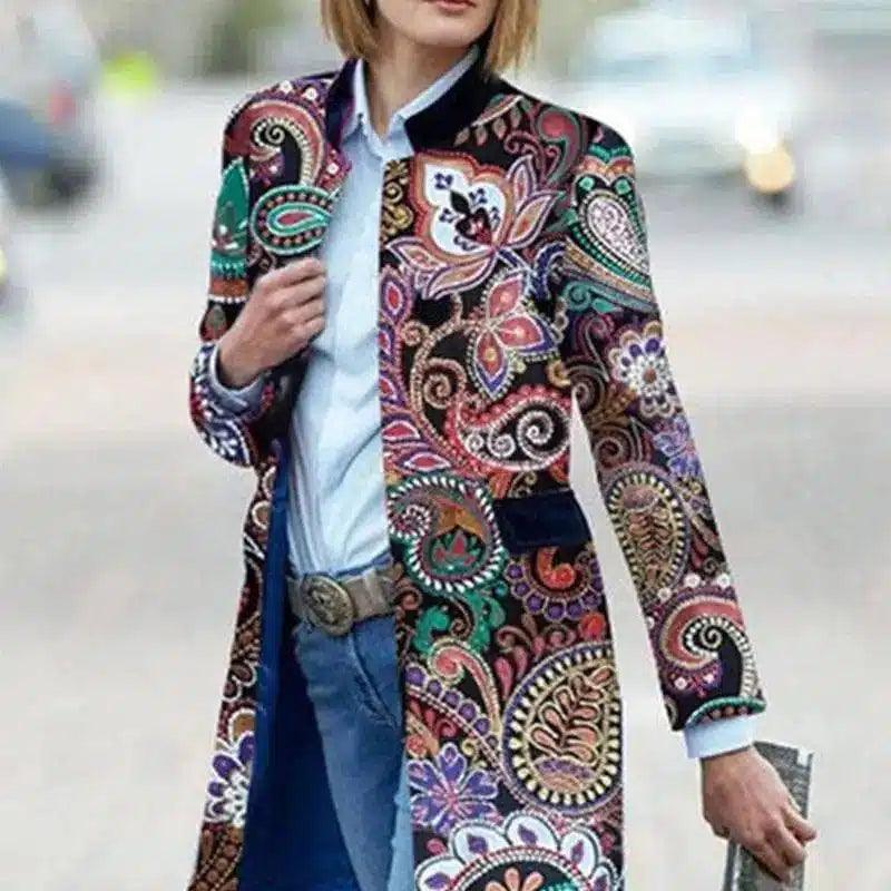 LOVEMI - Lovemi - Female small printed long sleeve coat lapel