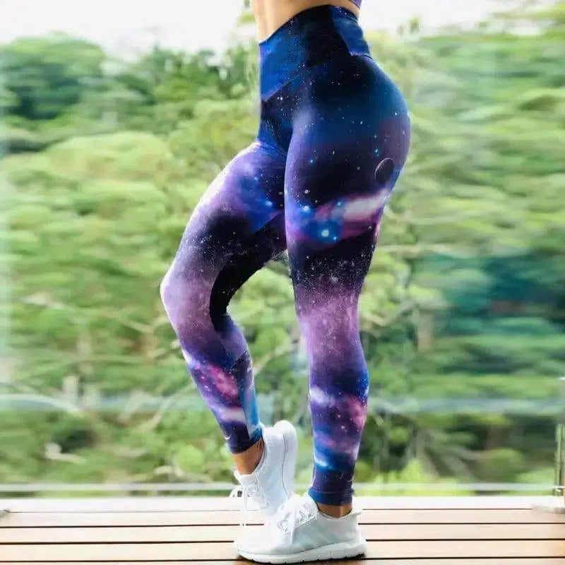 Fitness High Elastic Sports Leggings Training Abstract Ink-Starry sky-2