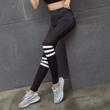 Fitness running yoga pants female striped contrast color-black-1