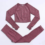 Women's Activewear Set - Gym Top & Leggings-Wine Red-18