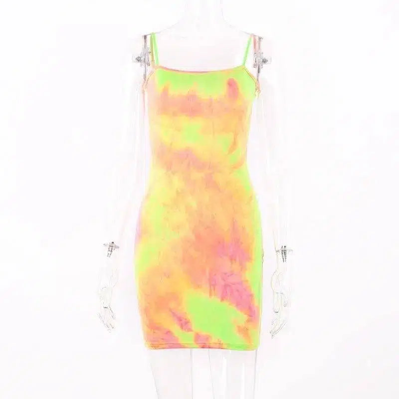 Fluorescent Camouflage Sling Dress-Orange-11