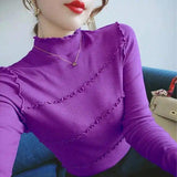 Women's Ripped Turtleneck Sweater Long Sleeve-Purple-2