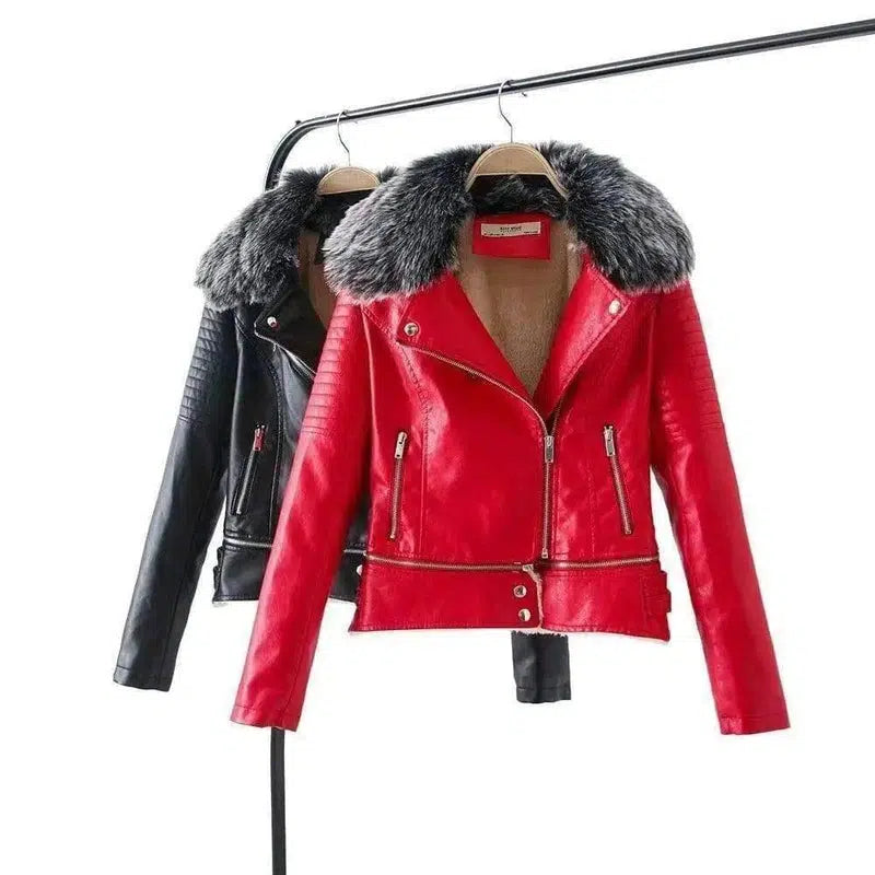 Fur Collar Leather Jacket-1