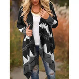 Women's Geometric Knit Cardigan-Black-3