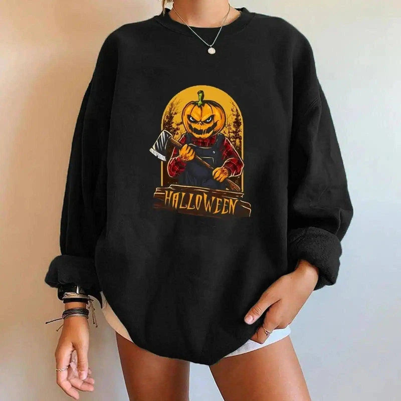 Halloween Themed Oversized Sweatshirt-Black-13