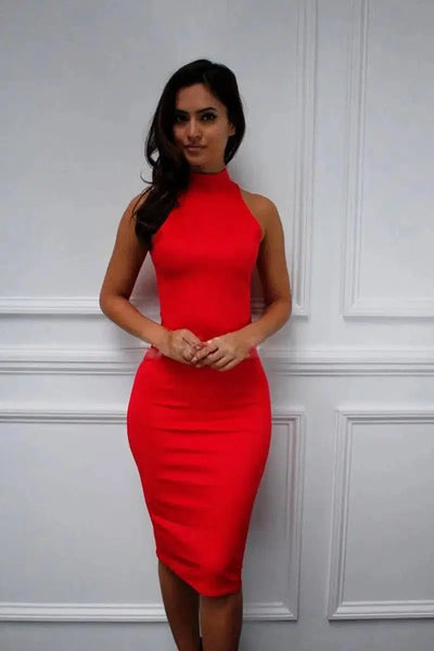 Halter Sleeveless Mini Cut Out White Wonderful Bandage Dress-Red-12