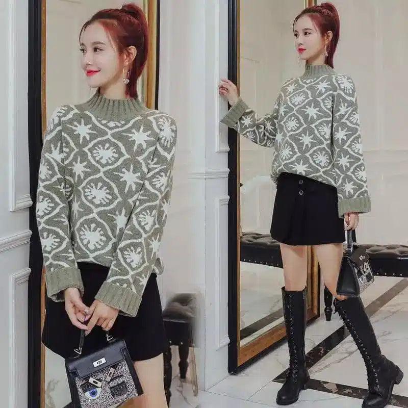 Women's Patterned Knit Sweater - Cozy & Stylish-1