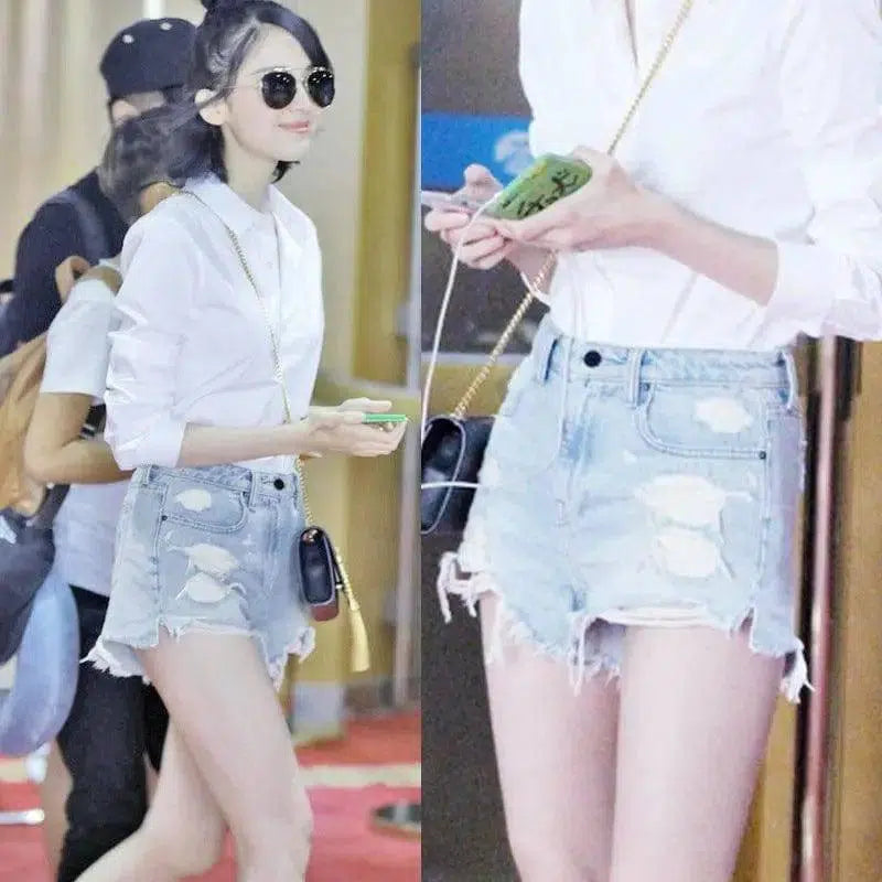 High Waist Ripped Denim Shorts-1