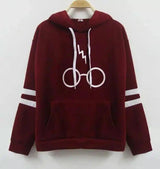 Hooded Pullover Sweatshirt with Graphic Design-Wine Red-3