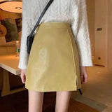 HOT Fashion Women Shiny Leather Skirts Female Solid Bodycon-yellow-12