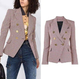 Houndstooth Small Jacket Women Long-Sleeved Double-Breasted-1