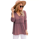 Womens V-Neck Buttoned Tunic Top-Lotus color-4