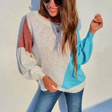 Irregular Color Matching Off-shoulder Sweater Women-White-2