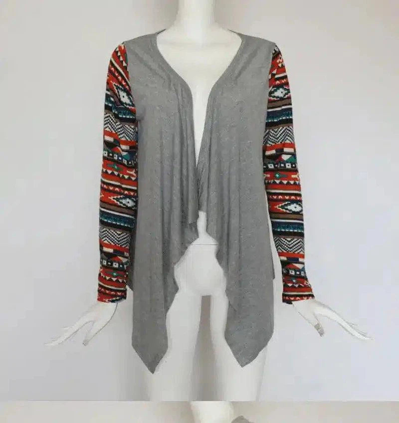 Boho Chic Long Cardigan with Embroidery-Gray-3