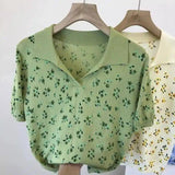 Women's Floral V-Neck Blouse-Green-2