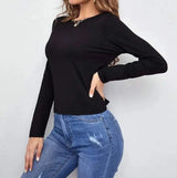 Lace-Up T-Shirt Women Hollow Open Back Long-Sleeved Yoga-Black-1