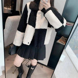 LOVEMI - Lovemi - Ladies Sheep Curly Wool Patchwork Short Coat