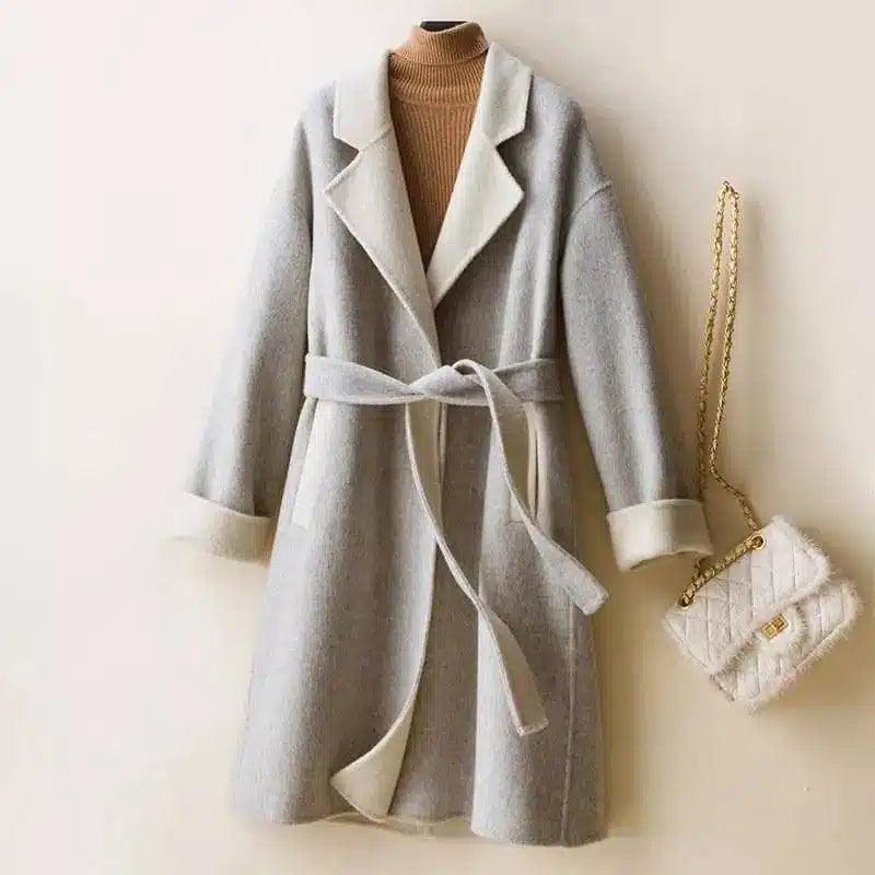 Chic Colorblock Coat for Stylish Looks-Offwhite-4