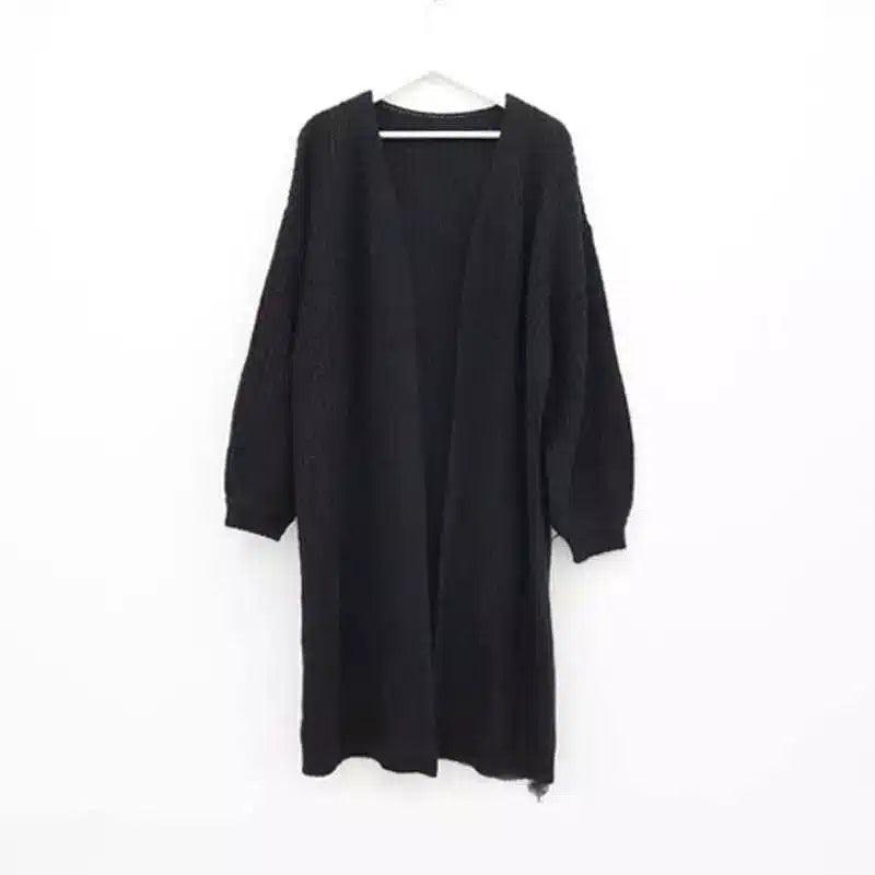 Lazy Shoulders Thick Stitch Long Sweater Coat Women-Black-4