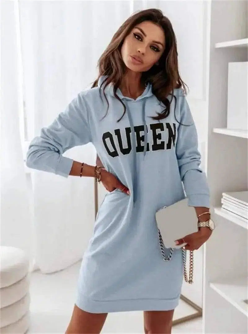 LOVEMI - Lovemi - Long Sleeve Hooded Letter Sports Casual Dress