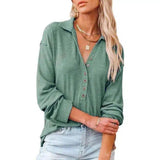 Womens Casual Button-Down Shirt-Green-6