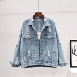 LOVEMI - Lovemi - Loose Denim Jacket With White Patch And Ripped