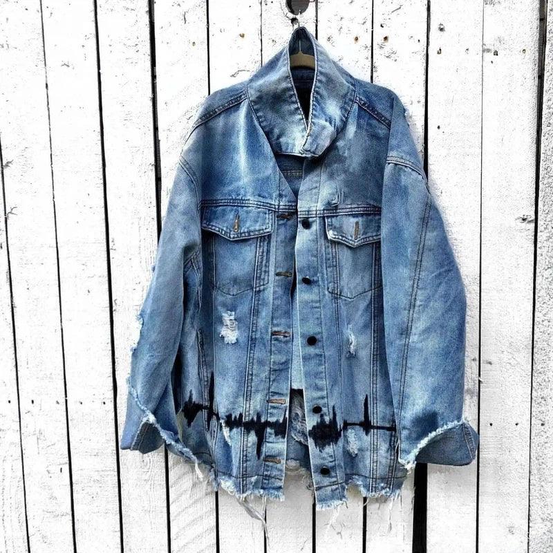 Loose Denim Jacket Women Spring And Autumn Lapel-Blue-2