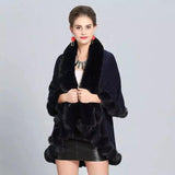 LOVEMI - Lovemi - Loose Fox Fur Collar Double-layer Knitted Shawl