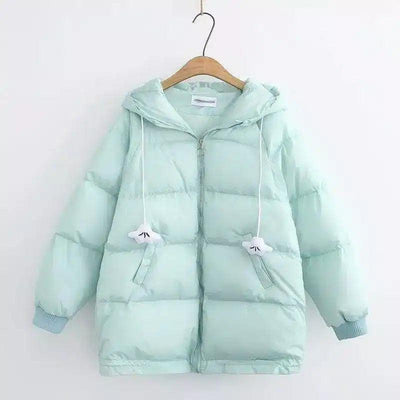 Loose Hooded Cotton Jacket Student Cotton Jacket-Green-1