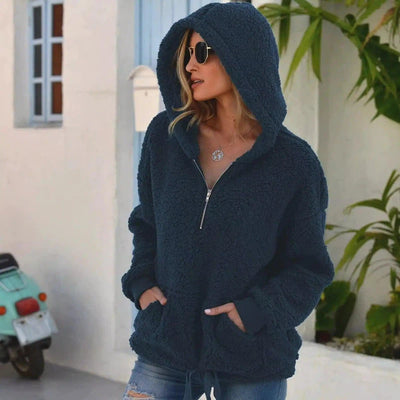 Loose Plush Pullover Socket Solid Color Sweater Coat Women's-Blue-4