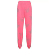 Women's Butterfly Embroidered Tracksuit Set-Pants pink-7