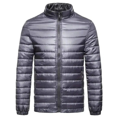 Men's Solid Down Cotton Jacket With Standing Collar-Grey-2