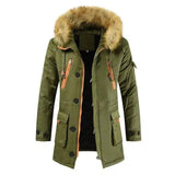 Mid-length Cotton-padded Jacket Men's Plus Velvet Thick Warm-Army Green-3