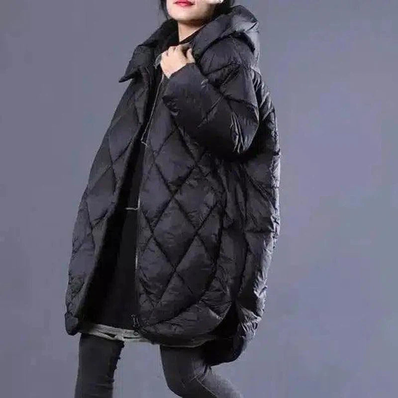 Mid-length hooded cotton jacket-Black coat-1