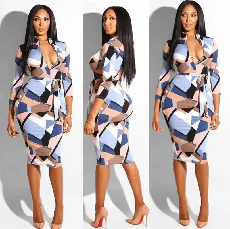 LOVEMI - Lovemi - Multicolor Zipper Neck Party Bodycon Dress