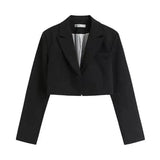 Womens Casual Blazer & High-Waist Trousers Set-Black-2